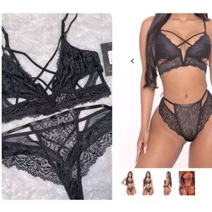 NWT Fashion Nova Strappy Lace Cutout 2 Piece Lingerie Set